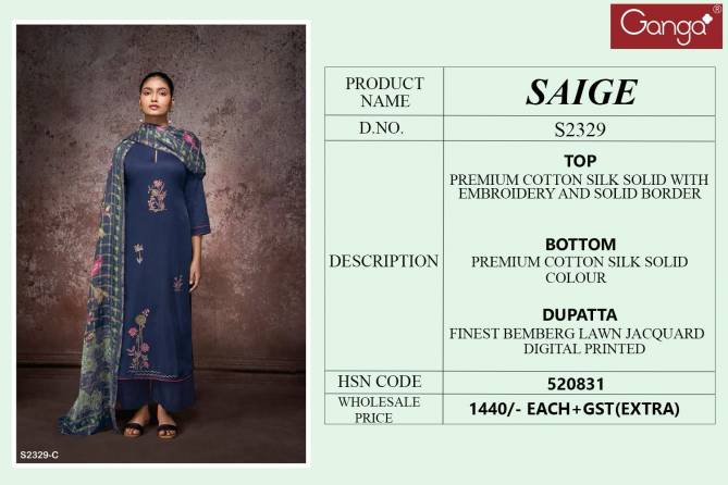 Saige 2329 By Ganga Printed Cotton Silk Dress Material Catalog